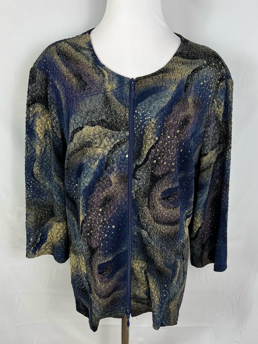 Joseph Ribkoff Navy Blue and Gold Zip-Front Jacket